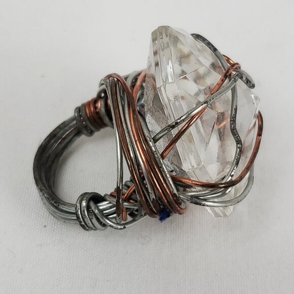 Copper & Silver Tone Wire Wrapped Faux Crystal Ring - Picture 1 of 4